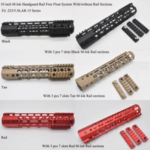 10 '' pulgadas M-lok Handguard Rail Picatinny Free Float Mount System con / sin 3 piezas Mlok Rail Section_Negro / Rojo / Tostado Colores