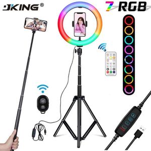 Luz de vídeo Rgb de 10 pulgadas, lámpara de anillo Rgb de 7 colores para teléfono con cámara remota de estudio, luz Led grande de 48 