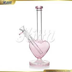 10 pouces Love Heart Shape Glass Bong Wine Base Pink Glass Water Pipe avec une pièce de bol à glissement de 14 mm