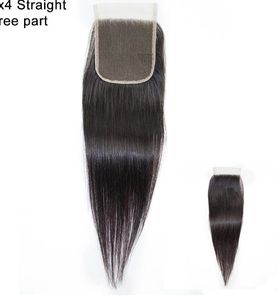 10- Lace Closure Virgin Brazilian Human Hair Free Middle Three Part Closure Straight Body Loose Deep Wave Curly Natural Color
