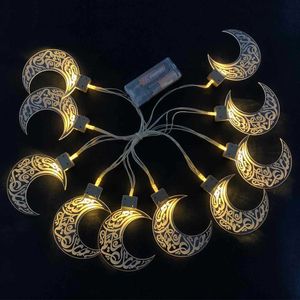 10 LED Ramadan String Eid Mubarak Moon Star Star Formado con forma de batería Cálida Cálida Cuerda Hada Decoración de HOMBRES HA3534