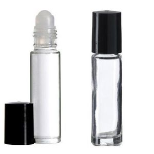 Rouleau de verre de 10 ml 1/3 oz sur des bouteilles de parfum d'aromathérapie vide - rechargeable mince avec capuchon transparent Npxux