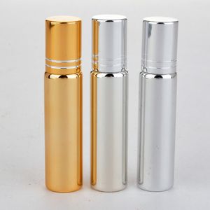 Botella de perfume de rodillo de metal de color dorado / plateado / negro de 10 ml para aceites esenciales UV Roll-on Glass