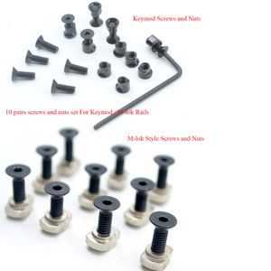 10 pares/tornillos de ajuste y tuercas para la sección de riel de estilo keymod/m-lok/soportes de riel de color negro