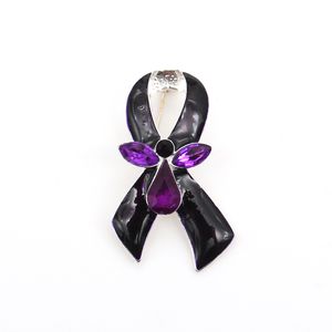 10 uds/lote broches de diamantes de imitación de esmalte púrpura forma de cinta alfileres médicos de concientización sobre el cáncer de mama para Decoración