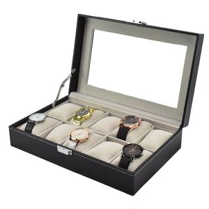 10 PU cuir intérieur doux oreiller boîte de montre support de boîtier de montre organisateur boîte de rangement pour montres à quartz boîtes à bijoux affichage 240117