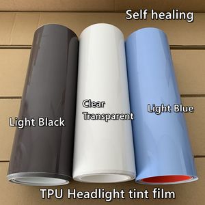 TPU Self -Heading Fehrenings Tinting Featlamp Tint Película Light Black Smoke /1x32ft Roll (0.3x10meter transparente y azul de color azul 0.3x10m Rollo (