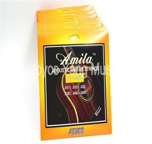 10 conjuntos de Amila AT100 Light Acoustic Guitar Strings Stilphosfor Strings de bronce de acero inoxidable 1st6th 011050 en total5020706