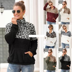 10 Styles Femmes Sherpa Léopard Patchwork Pulls Doux Polaire Chandail Manteau Avec Poches Hiver Chaud Épais Sweat Outwear Tops