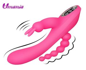 10 Patrones de vibración GSPOT Vibrator impermeable Triple Masaje Vagina Anal Clitoris Estimulador Sex Toys para mujeres C2859640