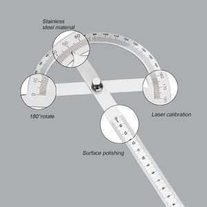 100/150/300mm 180 degrés Protembre Portable en acier inoxydable Angle Rotary Finder Mesury Ruler Practical Woodworking Tools