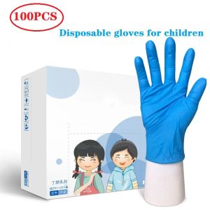 100/20pcs niños desechables Guantes de guantes nitrilo de látex para niños Guantes escolares engrosados de la escuela Limpieza del hogar Azul