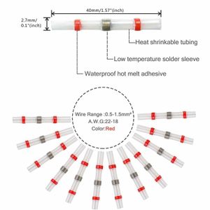 100/500/1000pcs Terminales de manga de soldadura de soldadura de agua Terminales de empalme de cobre Conectores de alambre eléctrico AWG22-18 Rojo
