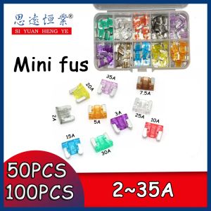 100/50pcs/caja mini fusibles para automóviles Automotive Tipo de cuchilla Micro fusible Surtido en el cuadro 2a/3a/5/a/7.5a/10a/15a/20a/25a/30a/35a