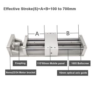 100 ~ 700 mm de module linéaire CNC CNC SFU 1605 Guide de bille de rail