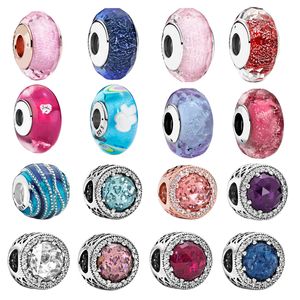 Cuentas de cristal sueltas de plata 100% 925 para pulsera Pandora, brazalete para mujer, fabricación de joyería DIY, dijes de Murano de marca de alta calidad