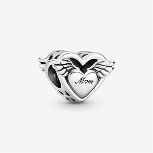 100% 925 Sterling Silver Angel Wings Mom Charm Fit Original European Charms Brazelet Fashion Jewelry Accessories2119