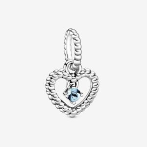 100% Plata de Ley 925 Aqua Blue con cuentas de corazón cuelgan los encantos aptos para la pulsera europea original del encanto joyería de las mujeres Accessori240m