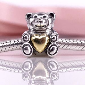 Ours en argent sterling 925 avec perle en forme de cœur plaqué or pour bracelets à breloques européens Pandora