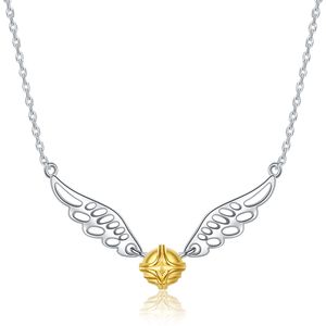 100% Plata de Ley 925 clásico Golden Snitch colgante cadena oro bola alas collar para mujeres joyería de moda regalos al por mayor Q0531