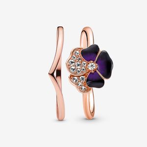 100% 925 Sterling Silver Deep Purple Pansy Flower Wishbone Ring Set Pour Femmes Anneaux De Mariage De Mode Bijoux Accessoires