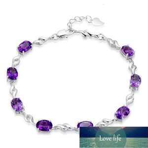 100% 925 plata esterlina moda púrpura cristal damas pulseras joyería no se desvanecen pulsera barata mujer mujer regalo de cumpleaños Precio de fábrica diseño experto Calidad