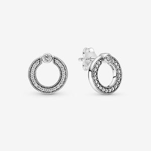 100% 925 Sterling Silver Logo Circle Reversible Stud Pendientes Pave Cubic Zirconia Moda Mujeres Compromiso de la boda Accesorios para la joyería para el regalo