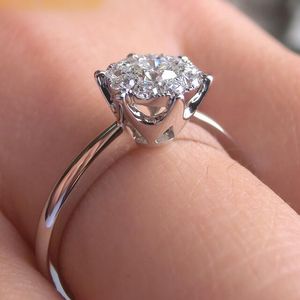 100% 925 Rings de boda de plata esterlina para mujeres Classic 6 Prong 1 Ct Sona Cz Conjuntos de anillos de compromiso de diamantes Joyas nupciales
