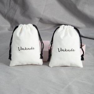 100 bolsas de embalaje de joyería personalizada con cuerda de algodón negro bolsas de lona de algodón blanco logo personalizado