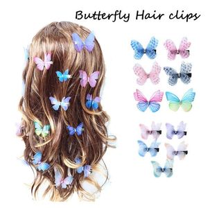 Mixed color Butterfly Hair Pins double layer three-dimensional tulle cute children's Hairpins antique jewelry DIY accessories 50PCS