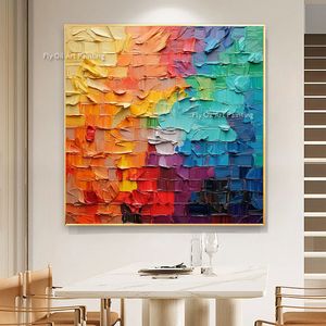 100% hecha a mano textura colorida pintura al óleo gruesa en lienzo gran arte de pared abstracto pintura de arte minimalista para decoración de la sala de estar