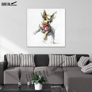 Peinture à l'huile sur toile de chien Chihuahua, 100% faite à la main, dessin animé moderne, jolies peintures d'animaux de compagnie pour décoration de chambre, 270p