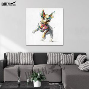 Peinture à l'huile sur toile de chien Chihuahua, fait à la main, mignon, dessin animé moderne, jolies peintures d'animaux de compagnie pour décoration de chambre, 100%, 315H