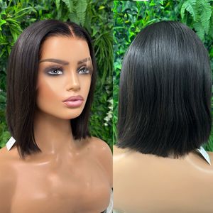 100% cheveux humains Bob perruque naturel noir droit profond 360 dentelle frontale perruque pour les femmes préplumé partie centrale parfait pour l'été