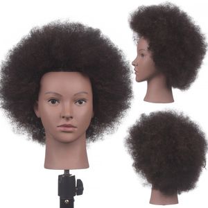 100% Human Hair Mannequin Head Haidressher Manikin Head Afro Training Doll Head for Practice Hairstyles Traine de teinture