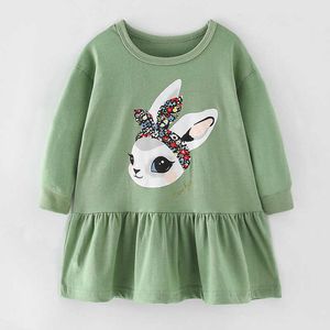 100% coton tricoté enfants robes pour filles bébé bébé fille vêtements enfants vêtements hauts nouveau 2021 décontracté une pièce robe lapin G1026