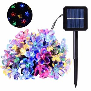 Guirlande lumineuse solaire à 100 LED, étanche, 8 modes d'extérieur, fonctionne à piles, fleur de cerisier, décoration de fête de jardin de noël