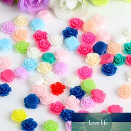 100/lote colores mezclados 10mm flor de rosa de plástico DIY cabujón de resina plana con paillette craft