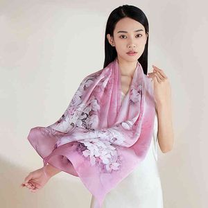Bufanda larga de estilo de pintura china Natural de 100%, chal puro para mujer, Pañuelo para el cuello, Bufanda de seda de lujo de 170x53cm