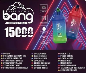 Kit d'origine Bang 15000 Puffs E Cigarettes jetables Vape 0% 2% 3% 5% 23 ml Dispositif de vapeur de bobine de maille de pod prérempli 650 mAh Batterie rechargeable Puff 15000puff stylo de vapeur