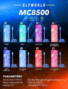 100% d'origine ELF World MC8500 Puffs Mesh Coils 9K Puffs Vape jetable 750mAh Stock prérempli 10 saveurs en gros Vaporizador Desechable VS HQD ELF BAR