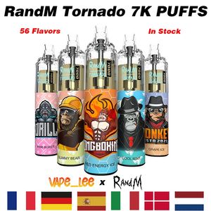 Kit de cigarettes RandM E 100% original Tornado 7000 Puff Stylo vape jetable Cigarettes électroniques 14 ml Pod Mesh Coil réglable en air 0% 2% 5% Fumot 7K PUFF 7000