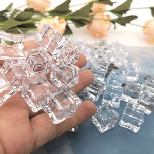 100 piezas de cubitos de hielo falsos transparentes para manualidades, 10 mm, 14 mm, roca de hielo decorativa acrílica para vaso, hielo falso de cristal cuadrado artificial para decoración del hogar, rellenos de jarrones