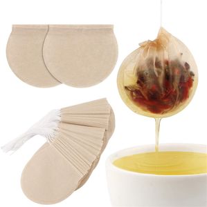 Sachets filtre à thé 100 pièces/lot, outil à café avec cordon de serrage et couleur bois originale pour emballage de soupe en feuilles mobiles