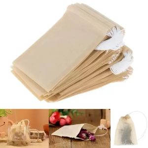 100 Pcs/Lot Tea Filter Bag Strainers Tools Natural Unbleached Wood Pulp Paper Disposable Infuser Empty Bags with Drawstring Pouch NEW FY3735