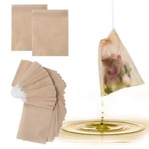 100 pièces/lot sachets filtre à thé sachet de thé en papier naturel non blanchi infuseur à thé jetable sac vide avec cordon pour herbes café PRO232