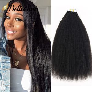 Bella Hair Extensions de Cheveux Humains Trame PU Kinky Straight Tapes ins Extension de Cheveux Réels pour Femmes Noires Couleur Naturelle Colle Double Face Remy Bundles 50g 20pcs Bella Hair