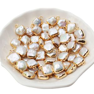 100% perles carrées d'eau douce véritables, perles connecteurs en or 18 carats recouvertes de dorure pour les amateurs de fabrication de bijoux