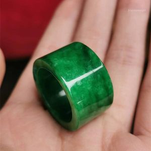 Anillos de racimo 100% Jade verde real hueco tallado anillo de marca piedras para hombres joyería esmeralda jadeíta certificado1