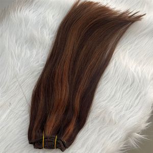Extensions de cheveux 100% naturels à clips, reflets noirs, brun piano, double trame, 120g